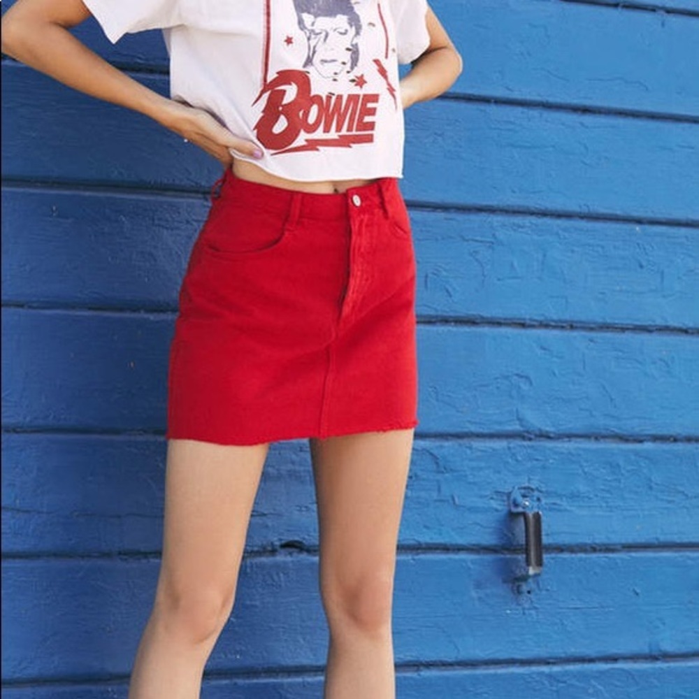 Brandy Melville Red Denim Mini Skirt
